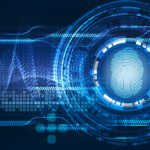 Abstract technology background. Security system concept with fingerprint.